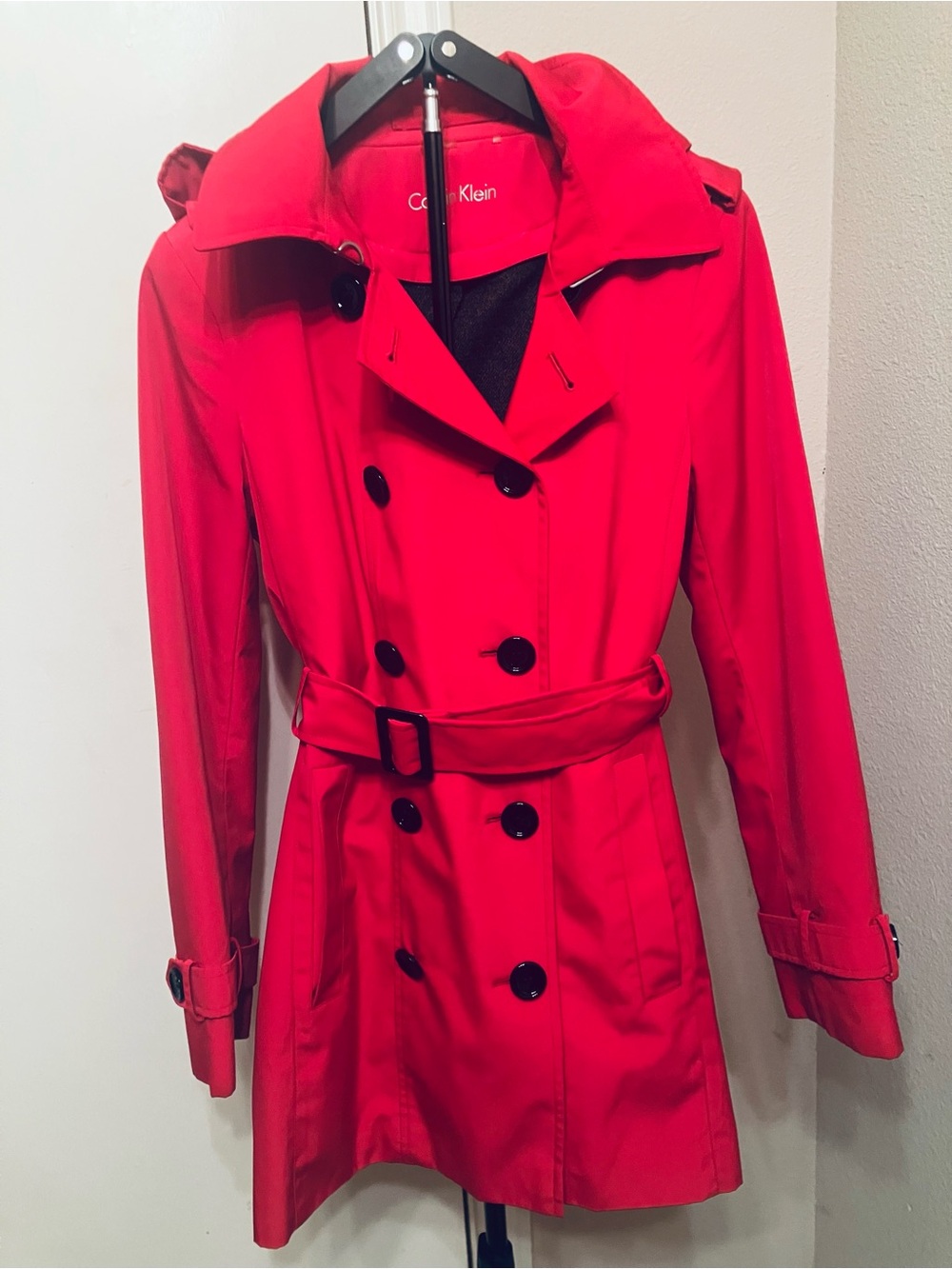 Calvin Klein Raspberry Red/Vibrant Pink Trench Coat - Size Small